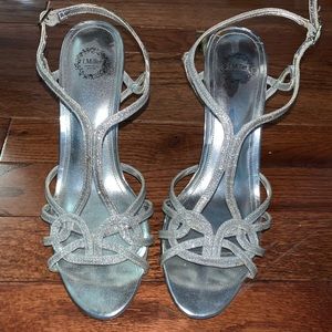 2 inch strappy silver heels size 9